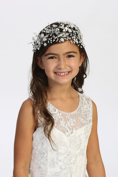 Floral Crystal Beaded Headpiece With Lovely Satin Ribbon Tie