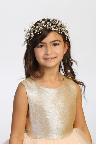Floral Crystal Beaded Headpiece With Lovely Satin Ribbon Tie