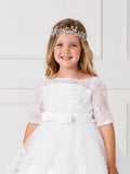 Girls Crystal Floral Headpiece With Satin Ribbon Tie