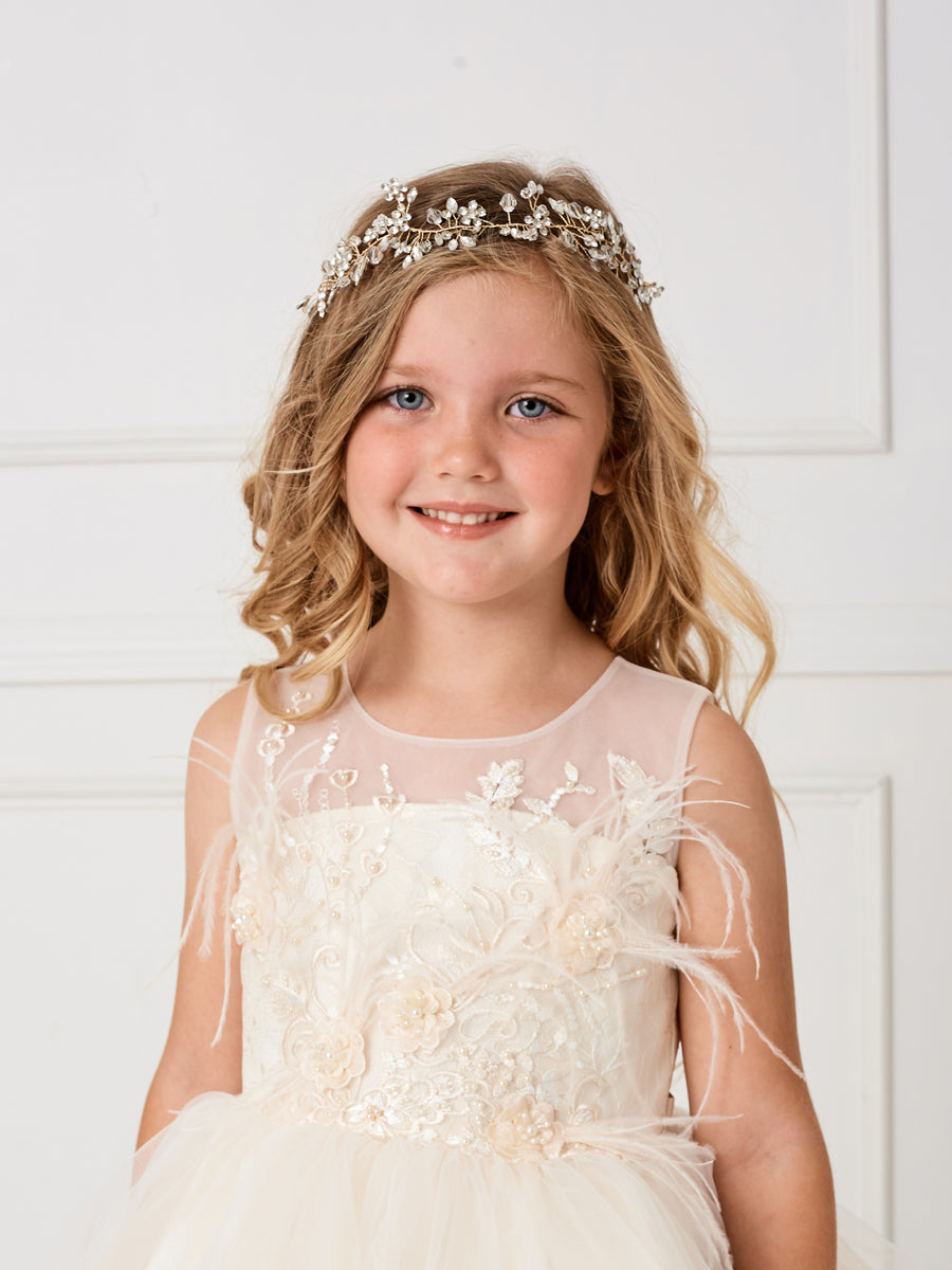 Girls Dazzling Floral Headpiece With Satin Ribbon Tie