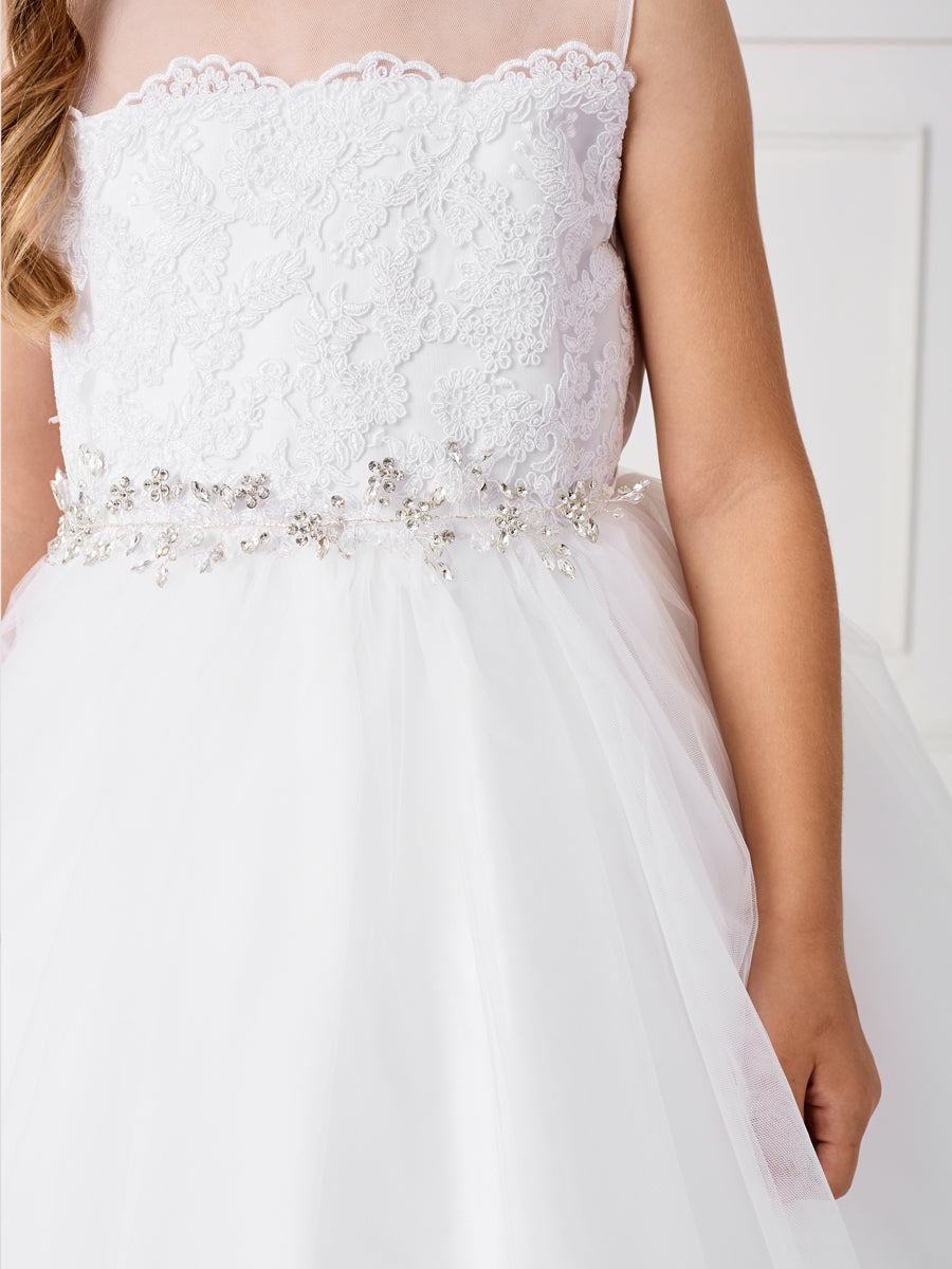 Girls Dazzling Floral Headpiece With Satin Ribbon Tie