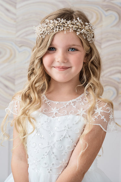 Beautiful Beaded Floral Headpiece With Satin Ribbon