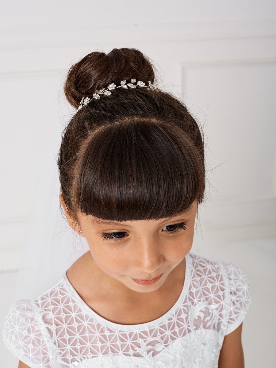 First Communion Sparkling Silver Crystal Floral Headpiece