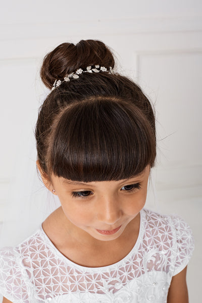 First Communion Sparkling Silver Crystal Floral Headpiece