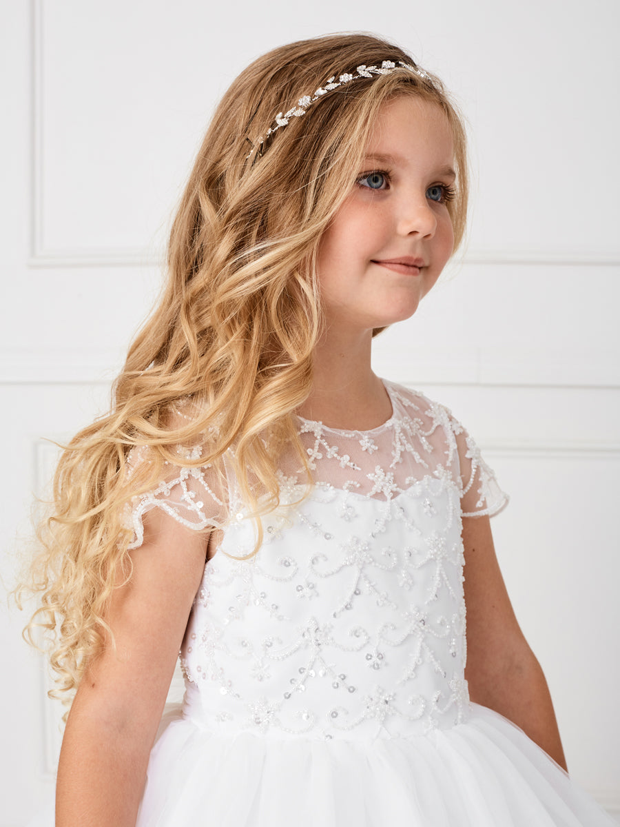 First Communion Sparkling Silver Crystal Floral Headpiece