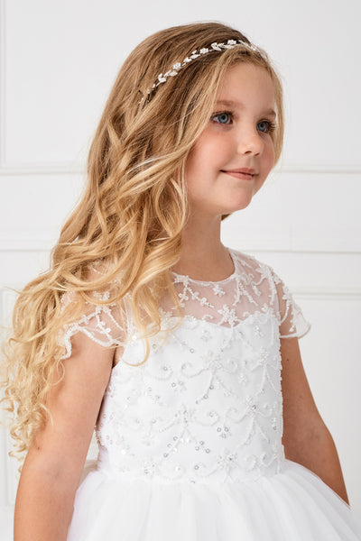 First Communion Sparkling Silver Crystal Floral Headpiece