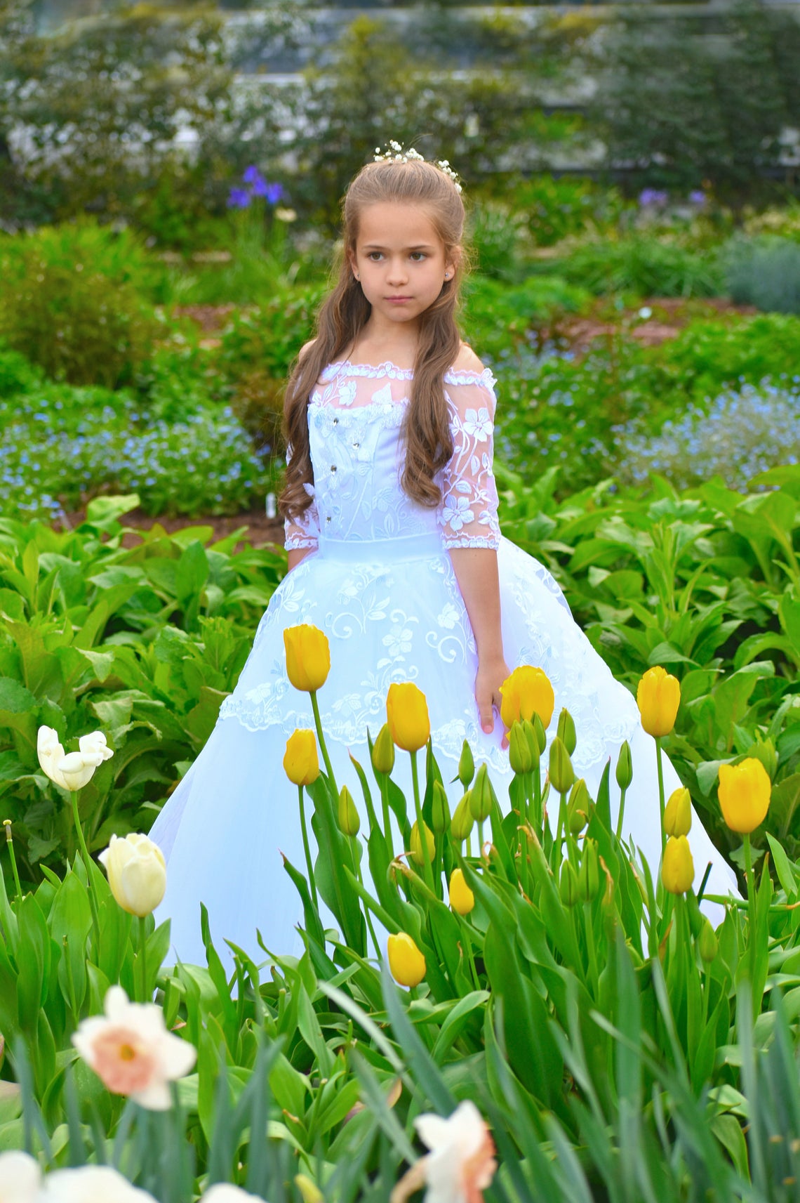 Girls Couture Hand Made Off The Shoulder Communion Flower Girl Dress