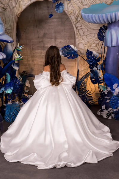Alina Pearl Gown – White Satin Couture Dress for Communion Flower Girl