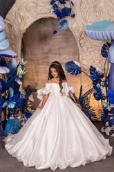 Alina Pearl Gown – White Satin Couture Dress for Communion Flower Girl