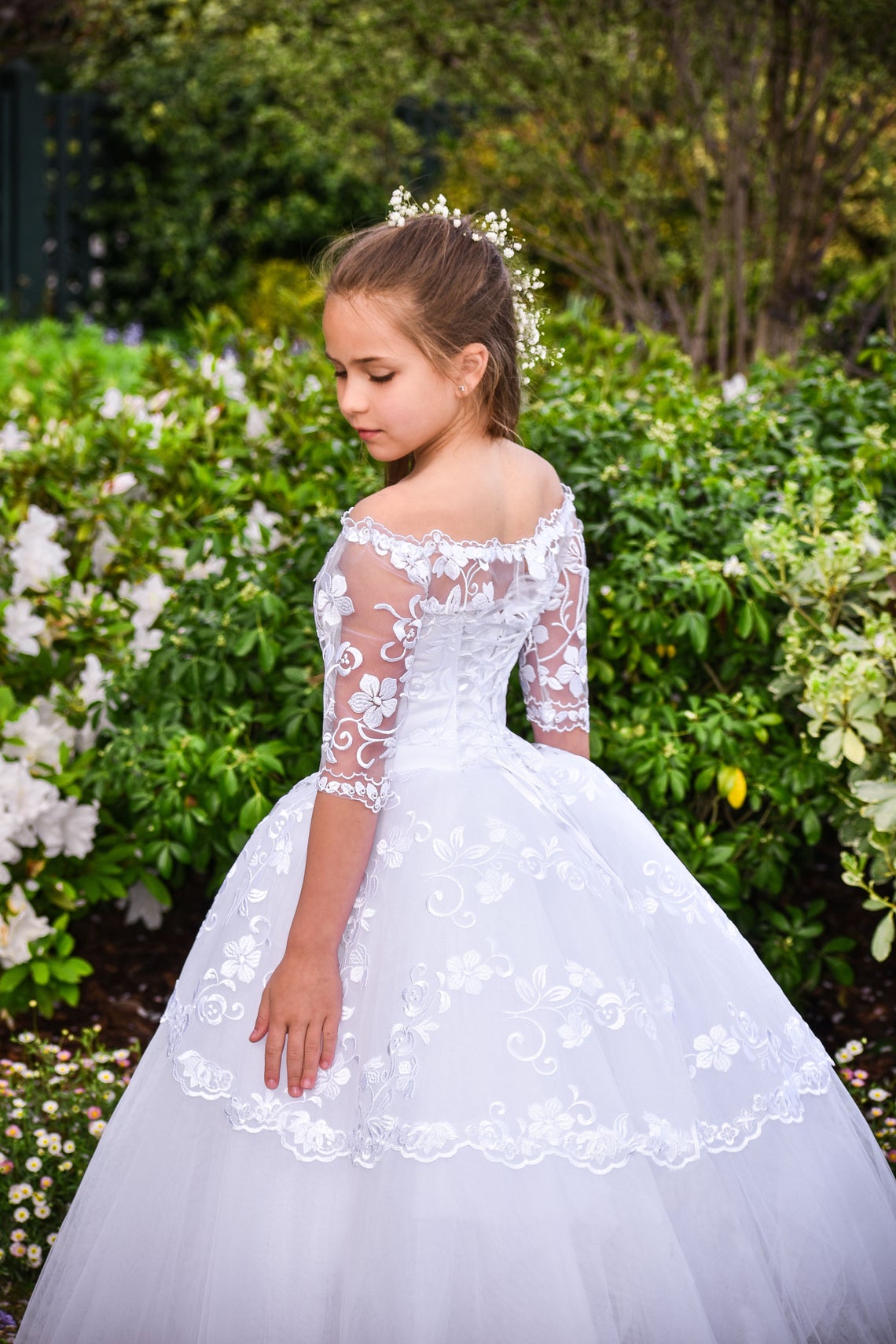 Girls Couture Hand Made Off The Shoulder Communion Flower Girl Dress