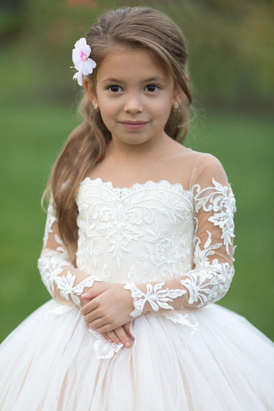 Couture Girls Pageant Flower Girl Communion Baptism Dress With Train
