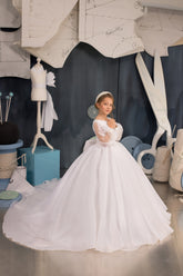 Alessandra Pearl-Sleeved Couture Gown | Communion & Pageant Dress