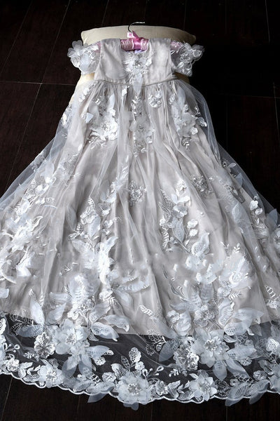 All Over Lace Baptism Gown Couture Christening Dress With 3D Lace Button Back