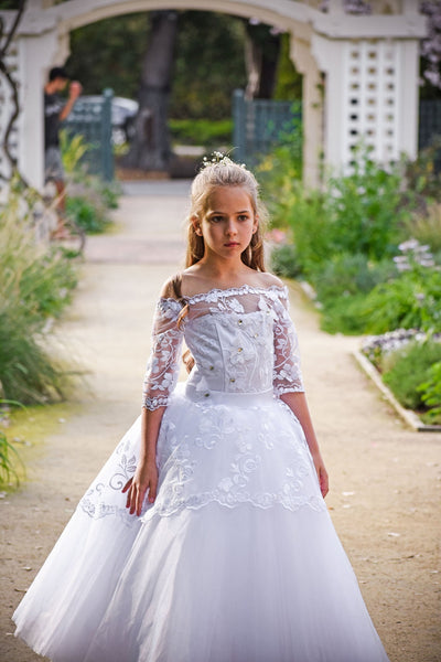 Girls Couture Hand Made Off The Shoulder Communion Flower Girl Dress