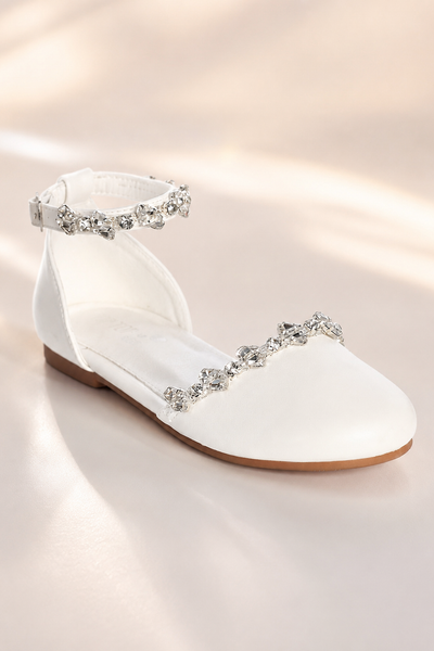 Girls White Crystal Flat – Communion & Flower Girl Shoe