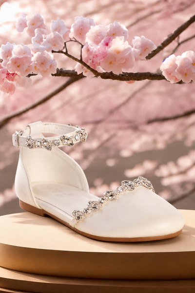 Girls White Crystal Flat – Communion & Flower Girl Shoe