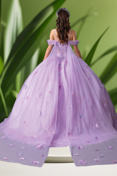 Lilac & Red Quinceañera Ball Gown with Floral Appliqué
