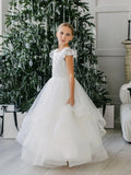 Felecia White Layered Lace Gown – Communion & Flower Girl Dress