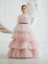 Ruffled Tulle Pageant Gown - Imani Girls Ostrich Feather Ball Gown