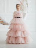 Ruffled Tulle Pageant Gown - Imani Girls Ostrich Feather Ball Gown