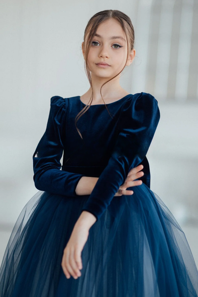 Velvet Tulle Flower Girl Dress - Natalia Girls Midi Length Dress