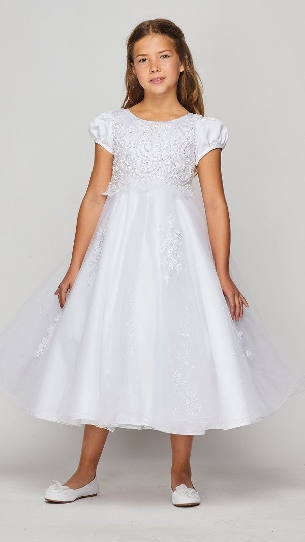 Girls Luxury Couture First Communion Dress With Beaded Bodice