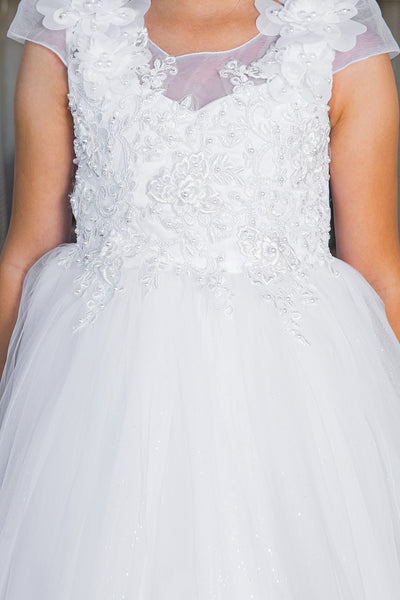 Nayeli White Tea-Length Dress for Communion & Flower Girls