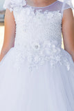 Julissa White Tea-Length Dress for Communion & Flower Girl