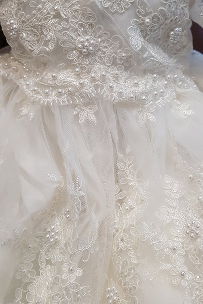 Handmade Baptism Gown Christening Beaded Lace Gown Baby Baptism Dress