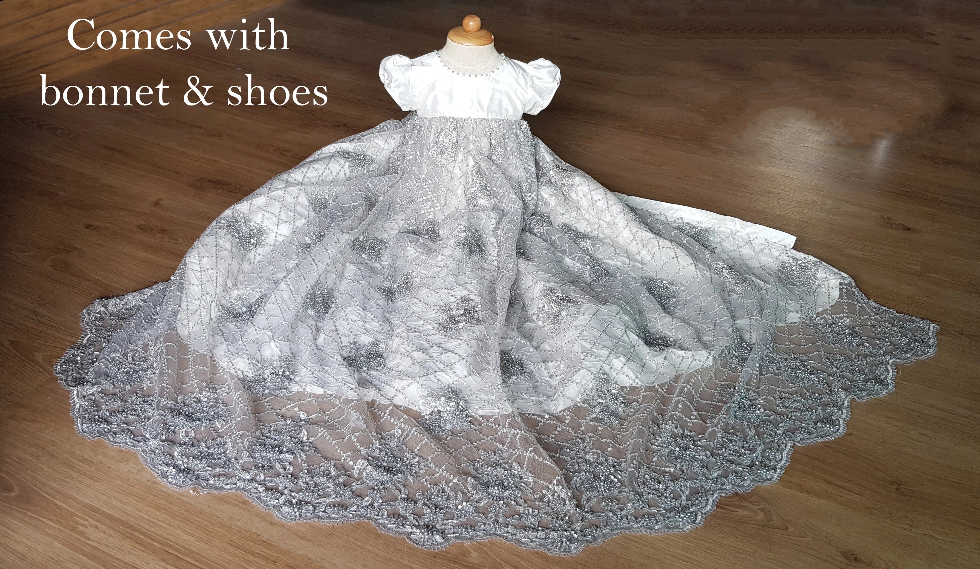 Breathtaking Satin Lace Beaded Couture Baby Baptismal Gown