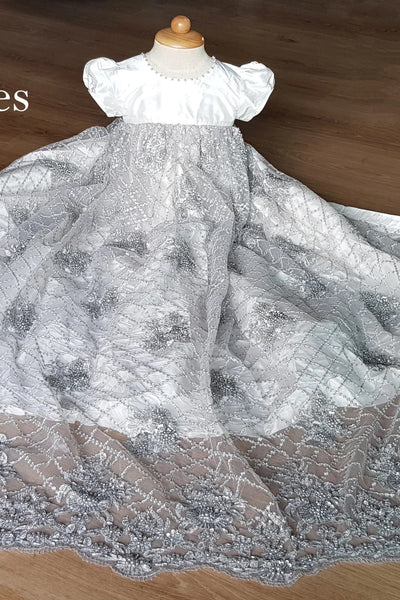 Breathtaking Satin Lace Beaded Couture Baby Baptismal Gown