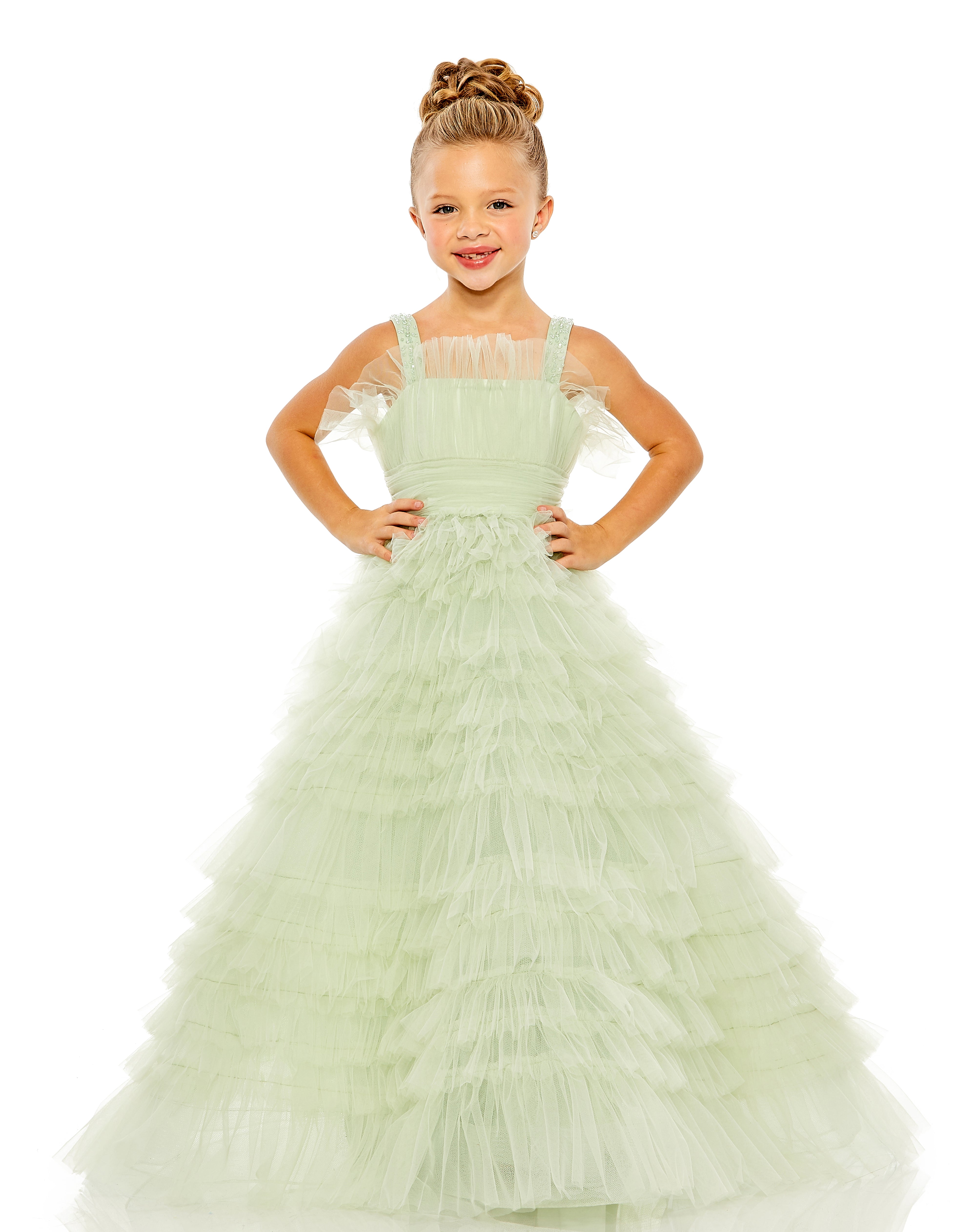 MAC DUGGAL Luxury Special Occasion Pageant Party Girls Tulle Ruffle Dress