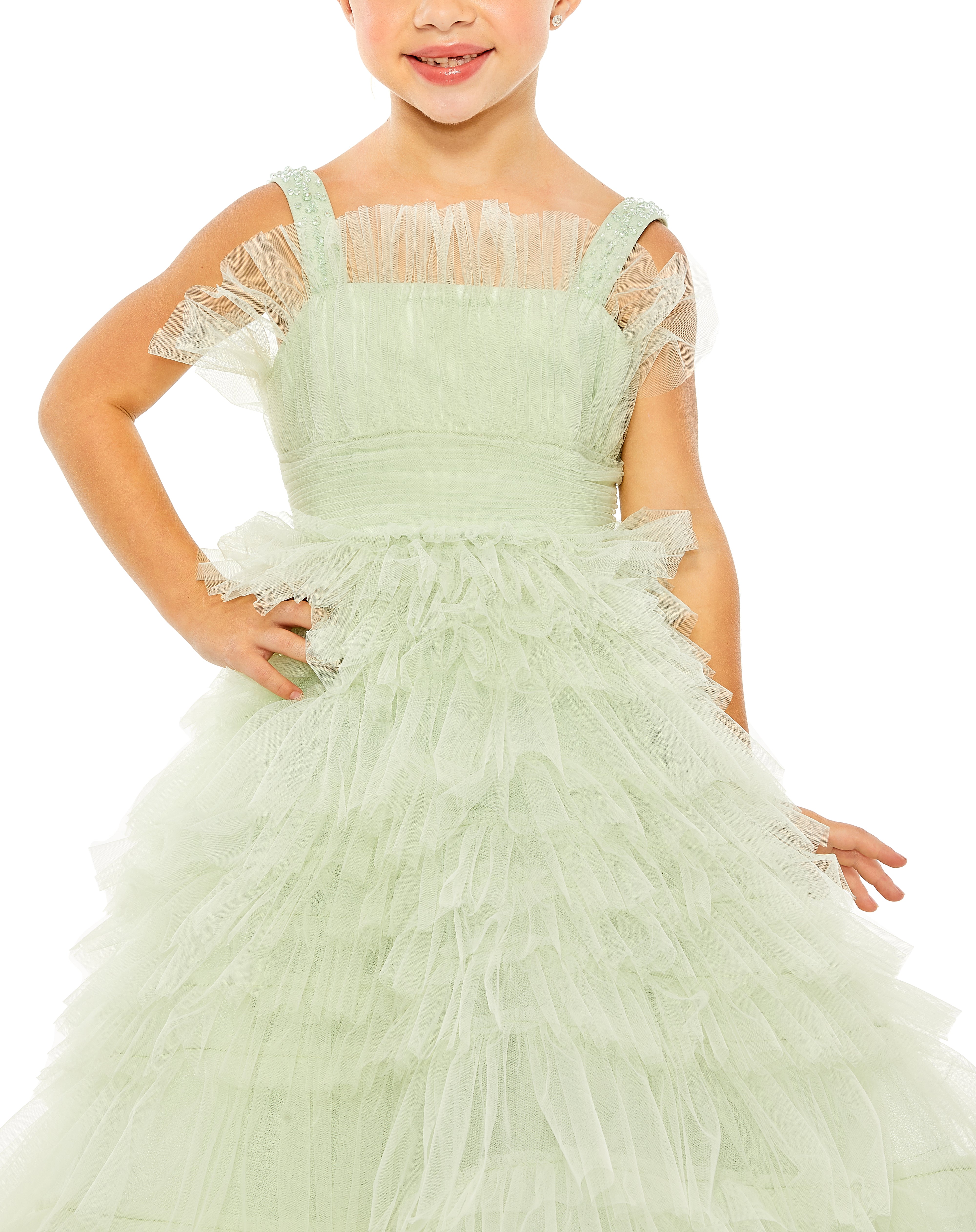 MAC DUGGAL Luxury Special Occasion Pageant Party Girls Tulle Ruffle Dress