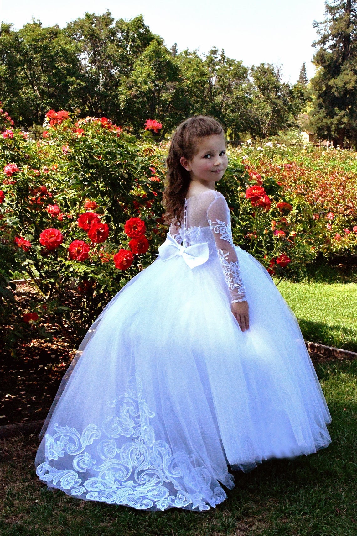Couture Girls Pageant Flower Girl Communion Baptism Dress With Train