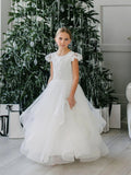 Felecia White Layered Lace Gown – Communion & Flower Girl Dress