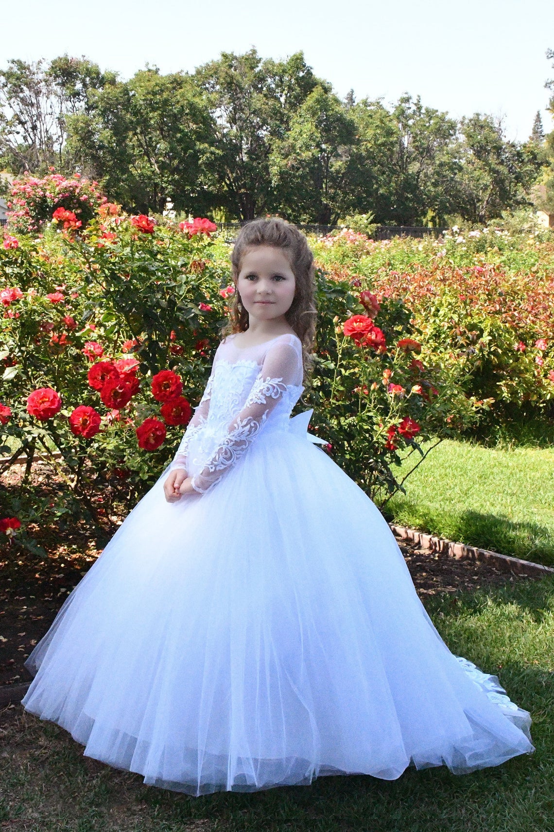 Couture Girls Pageant Flower Girl Communion Baptism Dress With Train
