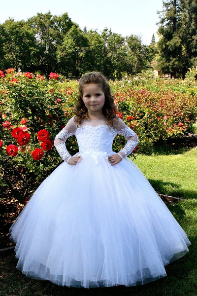 Couture Girls Pageant Flower Girl Communion Baptism Dress With Train
