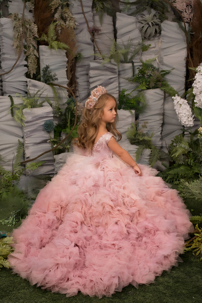 Rosalina Couture Gown – Luxurious Pink Ruffle Ball Gown for Girls