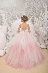 Couture Ivory Blush Natural Pageant Gown Wedding Flower Girl Tulle Dress