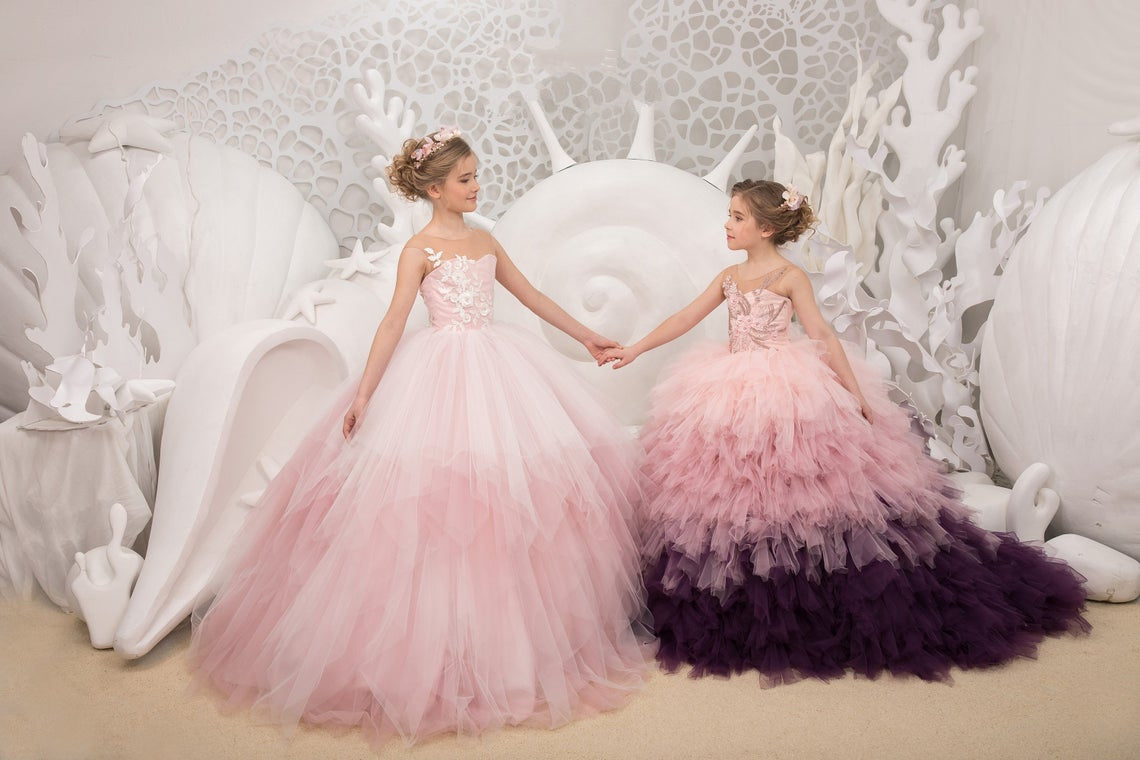 Couture Ivory Blush Natural Pageant Gown Wedding Flower Girl Tulle Dress