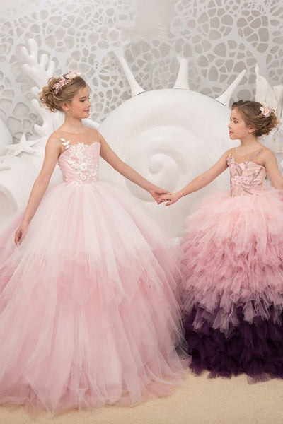 Couture Ivory Blush Natural Pageant Gown Wedding Flower Girl Tulle Dress