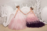 Couture Ivory Blush Natural Pageant Gown Wedding Flower Girl Tulle Dress