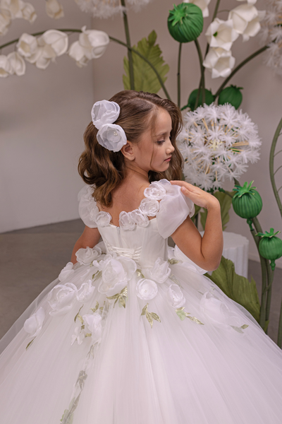 Ivory & Green Floral Fashion Couture Girls Ball Gown