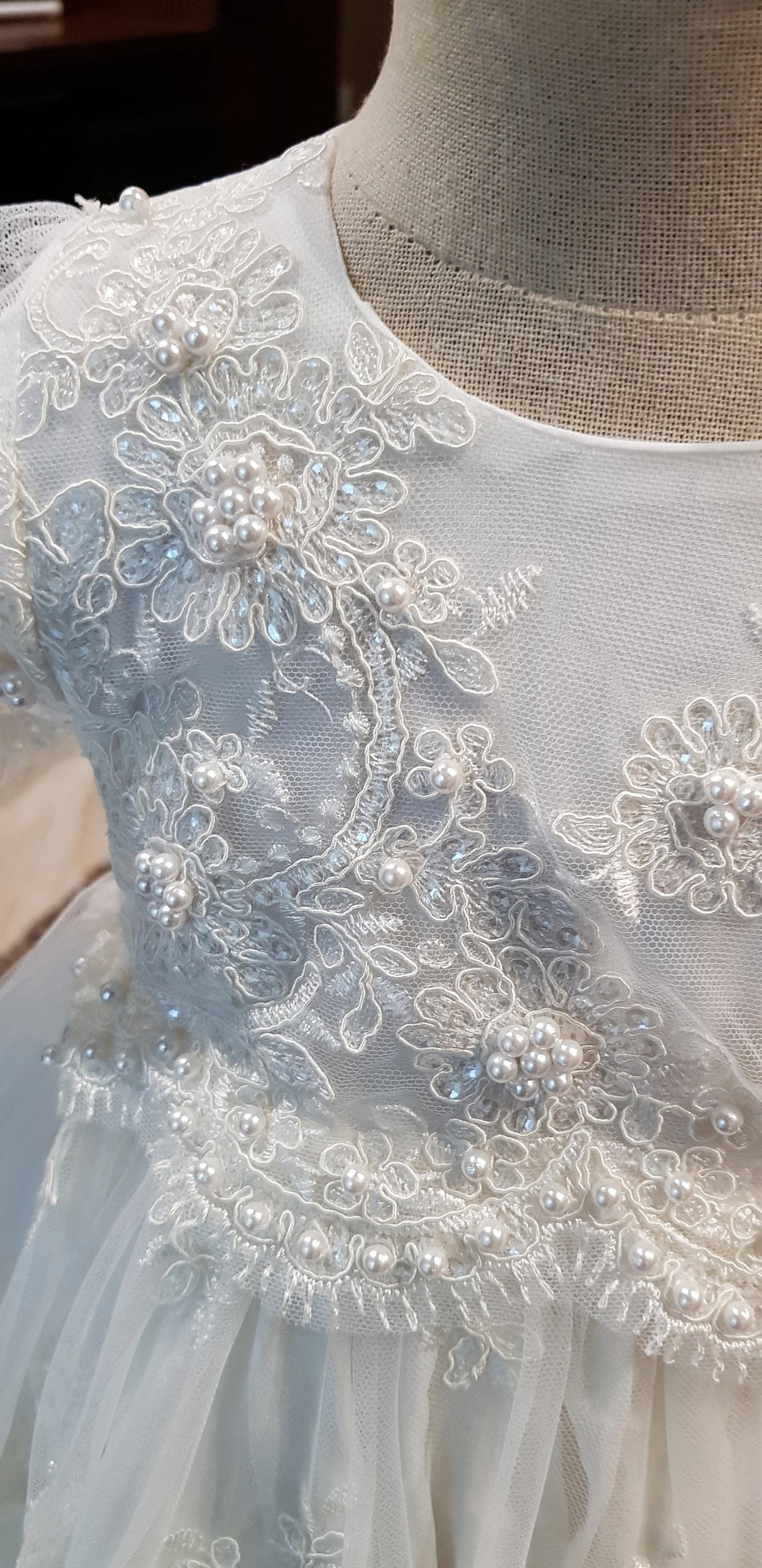 Handmade Baptism Gown Christening Beaded Lace Gown Baby Baptism Dress