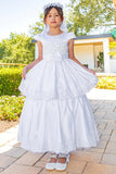 White Satin Tea Length First Communion Dress Girls