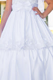 White Satin Tea Length First Communion Dress Girls