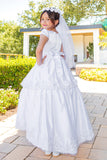 White Satin Tea Length First Communion Dress Girls