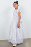 Girls White Satin Communion Gown with Floral Lace