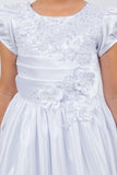 Girls White Satin Communion Gown with Floral Lace