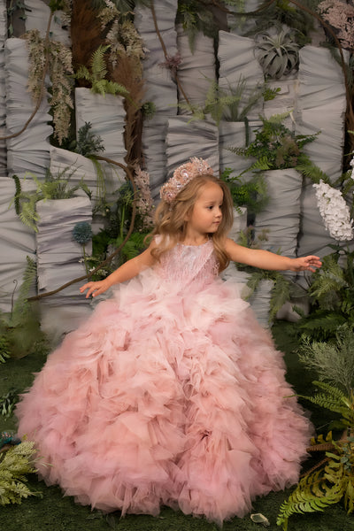 Rosalina Couture Gown – Luxurious Pink Ruffle Ball Gown for Girls